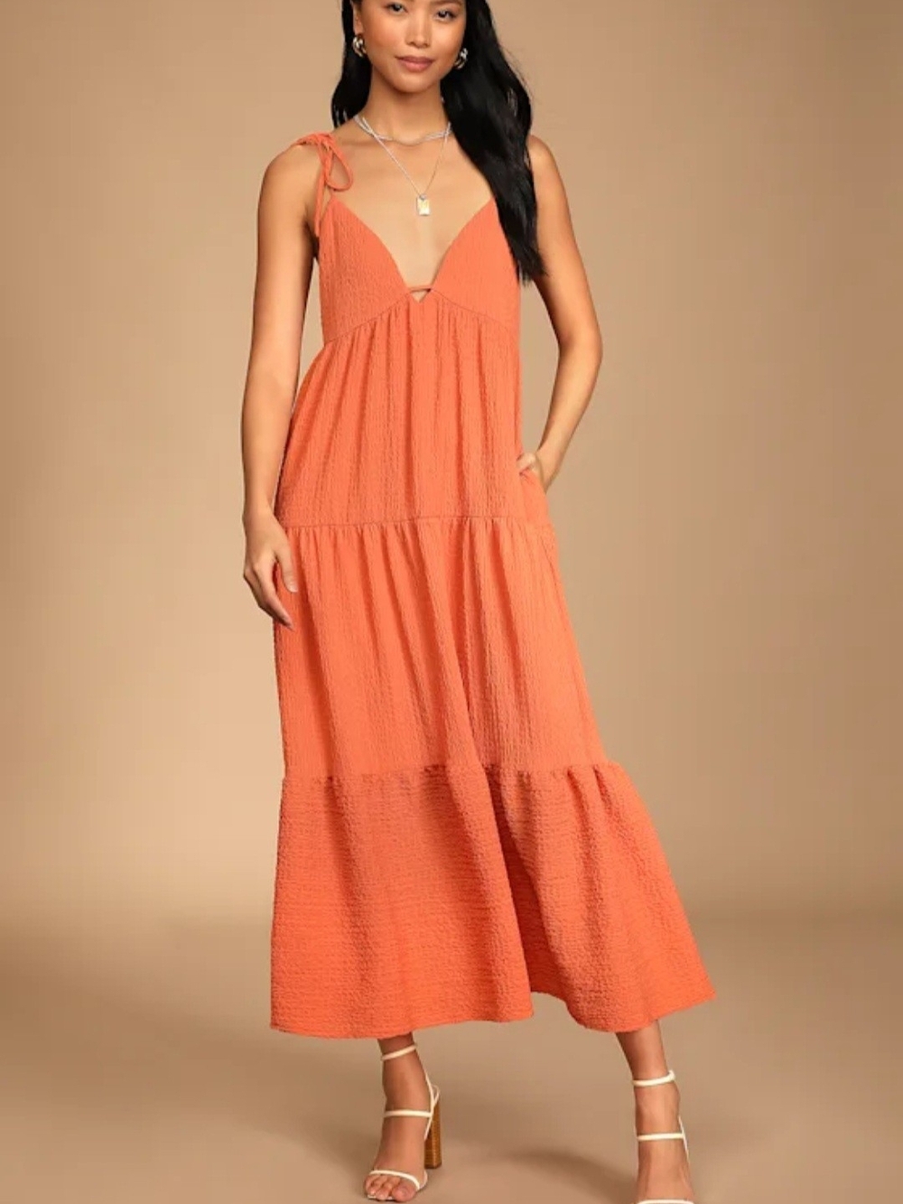 Lulu's Orange Tie-Shoulder Maxi Dress